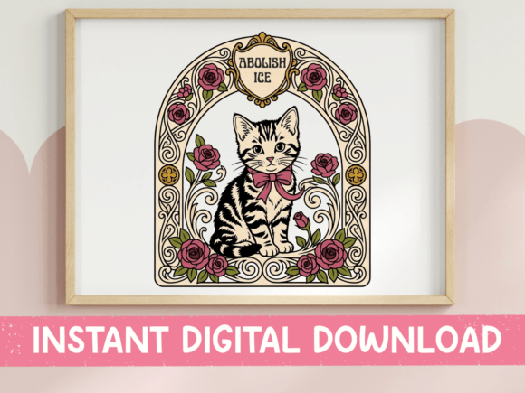 Abolish ICE Art Nouveau Cat SVG PNG: Bold Design Meets Vintage Elegance