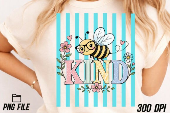 Be Kind Bee Preppy Striped PNG: Versatile Design Asset