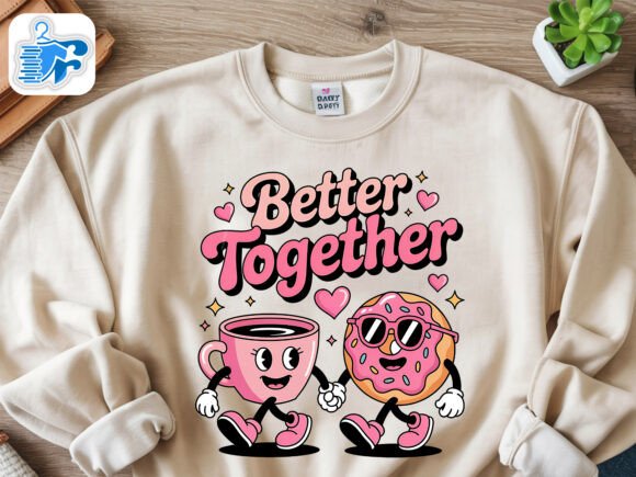 Charming Kawaii Donut and Coffee Love Graphic PNG