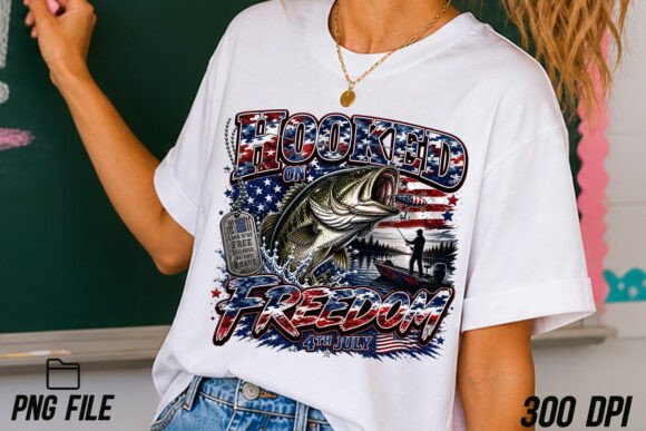 Hooked on Freedom Png: Your 4th July Bass PNG Design Asset