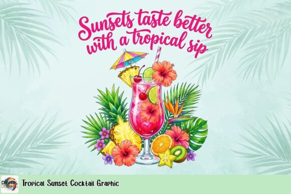 Tropical Sunset Cocktail PNG: Vibrant Summer Drink Illustration