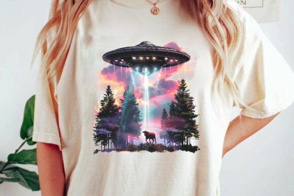 UFO Alien Abduction Cow Sci-Fi Sublimation Graphic for Crafts