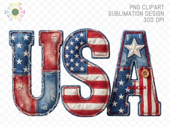 Vintage USA Denim Stitch Letters PNG: A Textured Design Asset